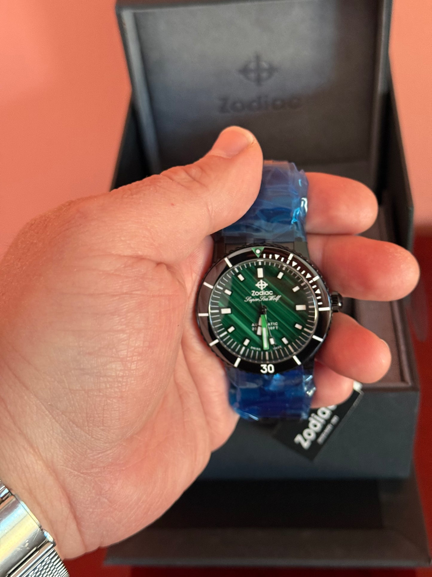 Zodiac Super Sea Wolf Malachite Dial Compression Diver